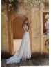 V Neck Ivory Embroidered Lace Tulle Unusual Wedding Dress